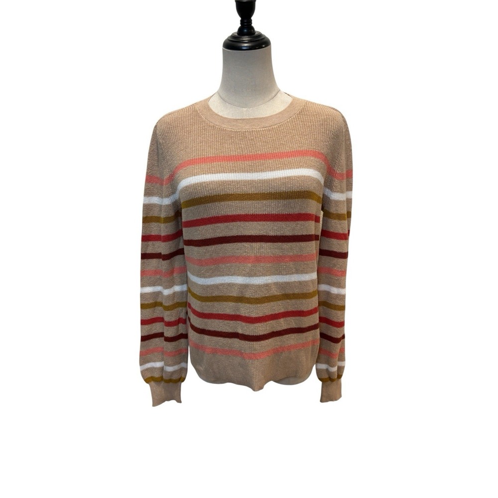 Loft Striped Sweater Sz M Crew Neck Cotton Minimalist Basic Capsule Neutral